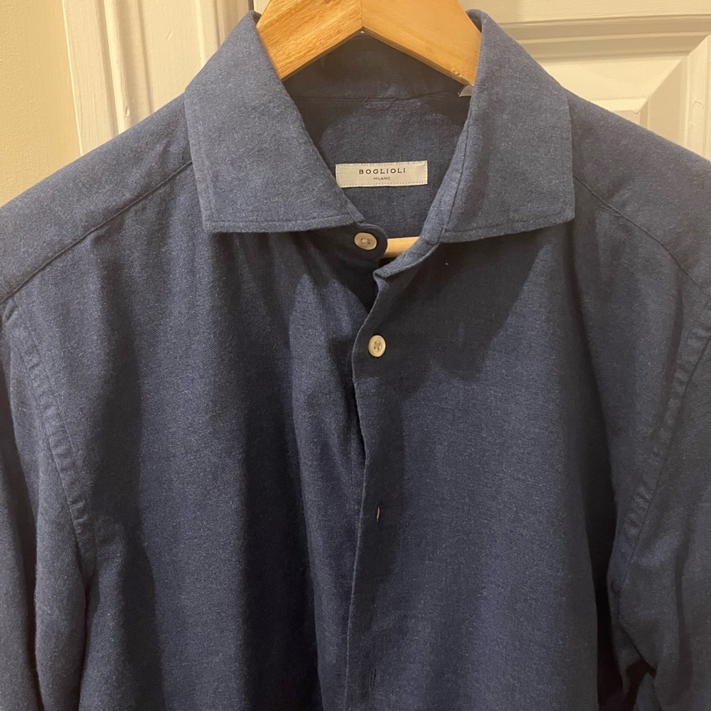 Mens Bogoli Navy Shirt 40 x 15 3/4. NWOT. Beautiful shirt and material.